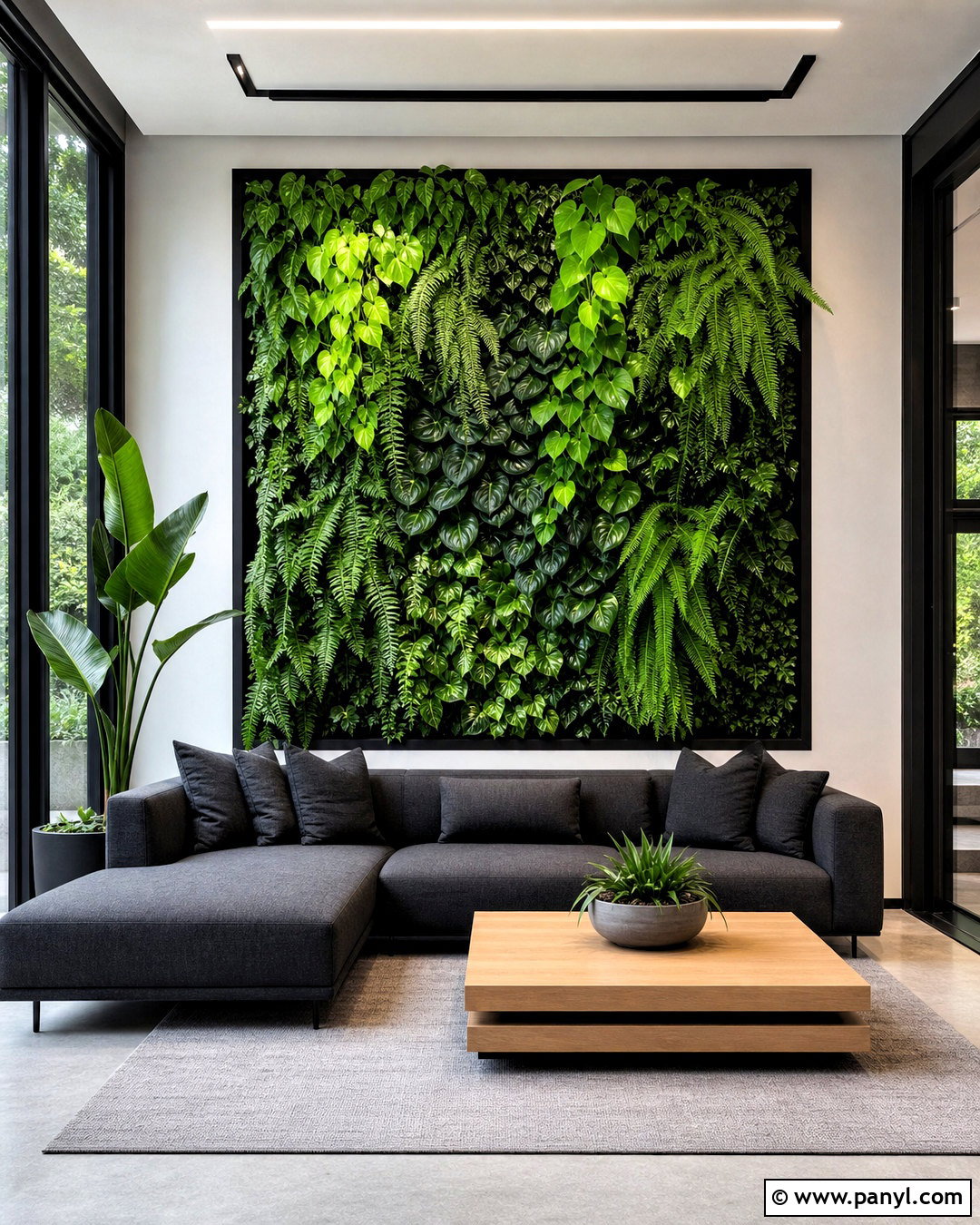 Black Frame Modern Green Wall - 20 indoor green wall design ideas