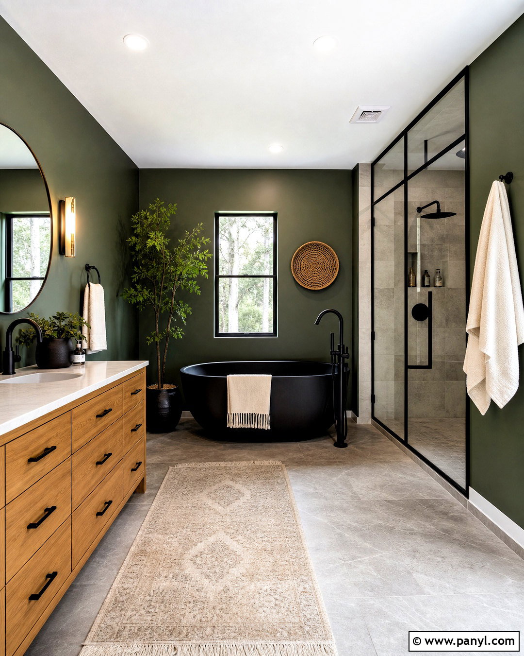 Black Freestanding Tub With Dark Green Walls - 20 dark green and black bathroom ideas