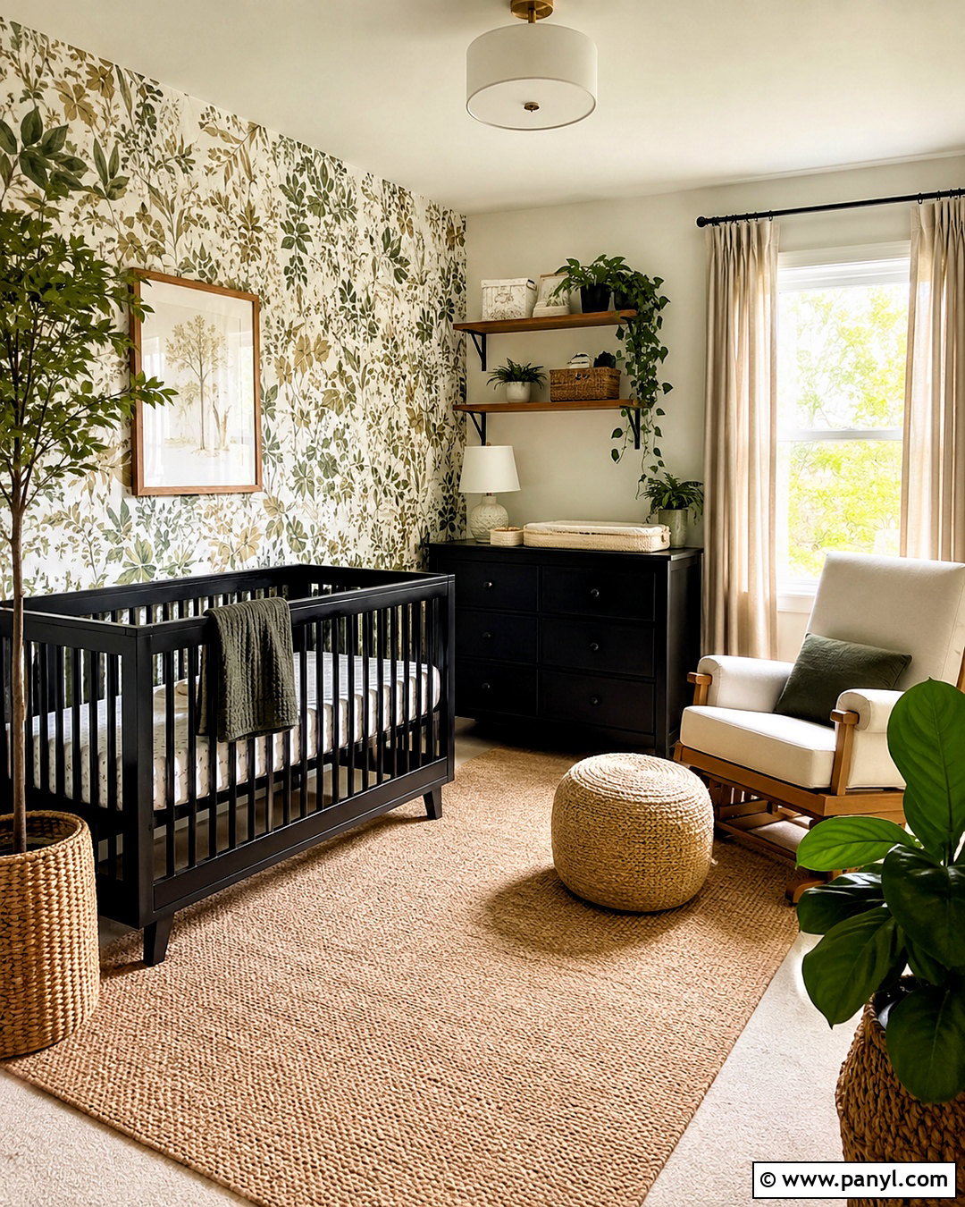 Black Furniture Nursery With Botanical Wallpaper - 20 black furniture nursery ideas