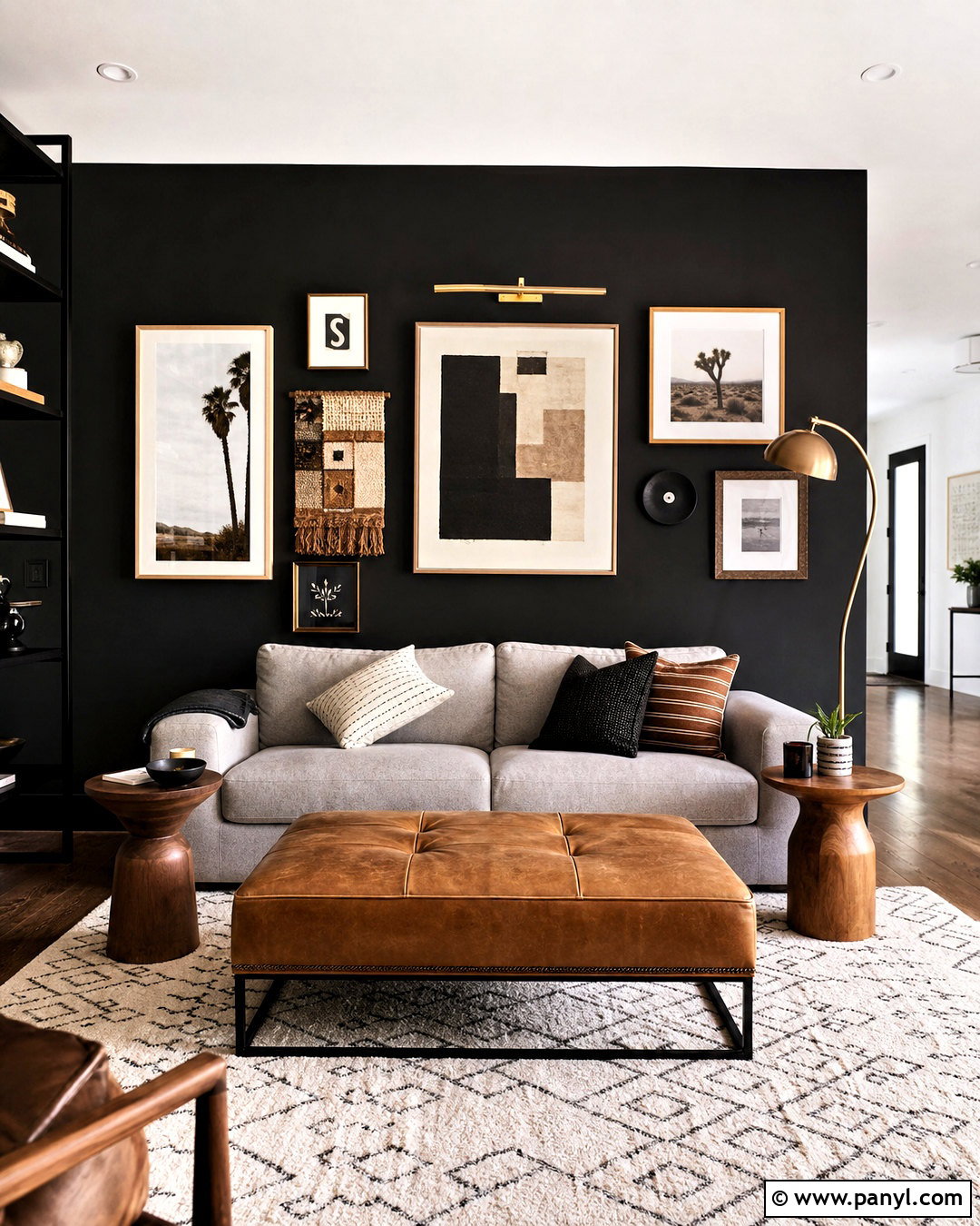 Black Gallery Feature Wall - 20 black feature wall living room ideas