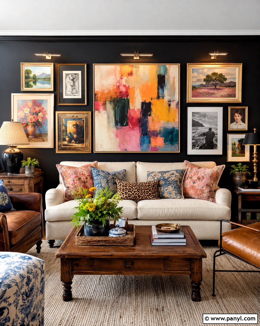 Black Gallery Wall - 20 black living room wall ideas