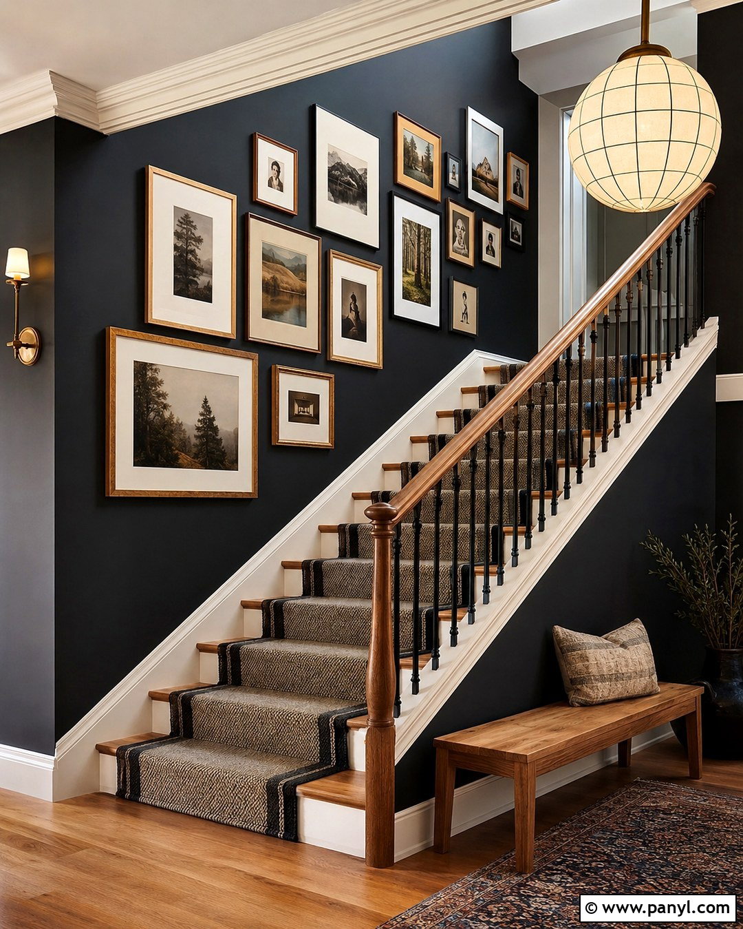 Black Gallery Wall Staircase - 20 Black Wall Paint Color Ideas