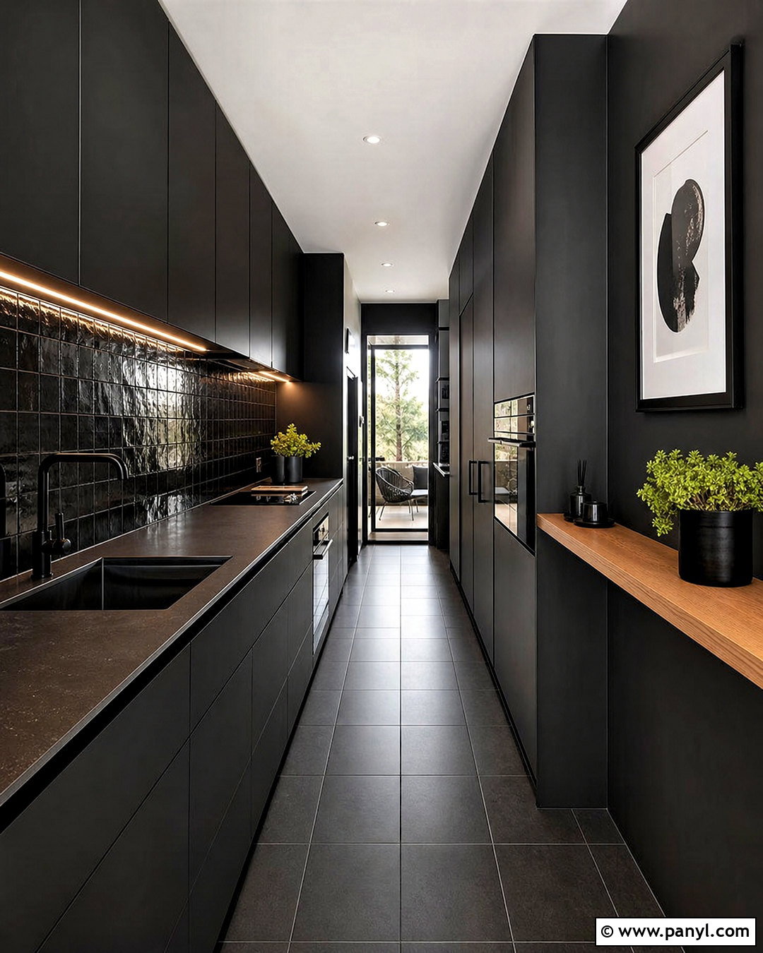 Black Galley Kitchen - 20 all black kitchen ideas