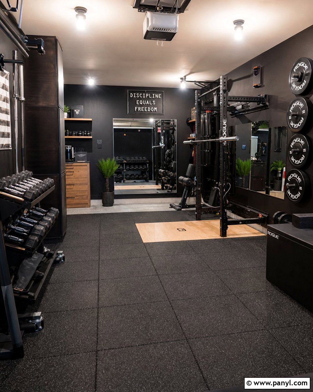 Black Garage Home Gym - 25 Black Walls Home Gym Ideas