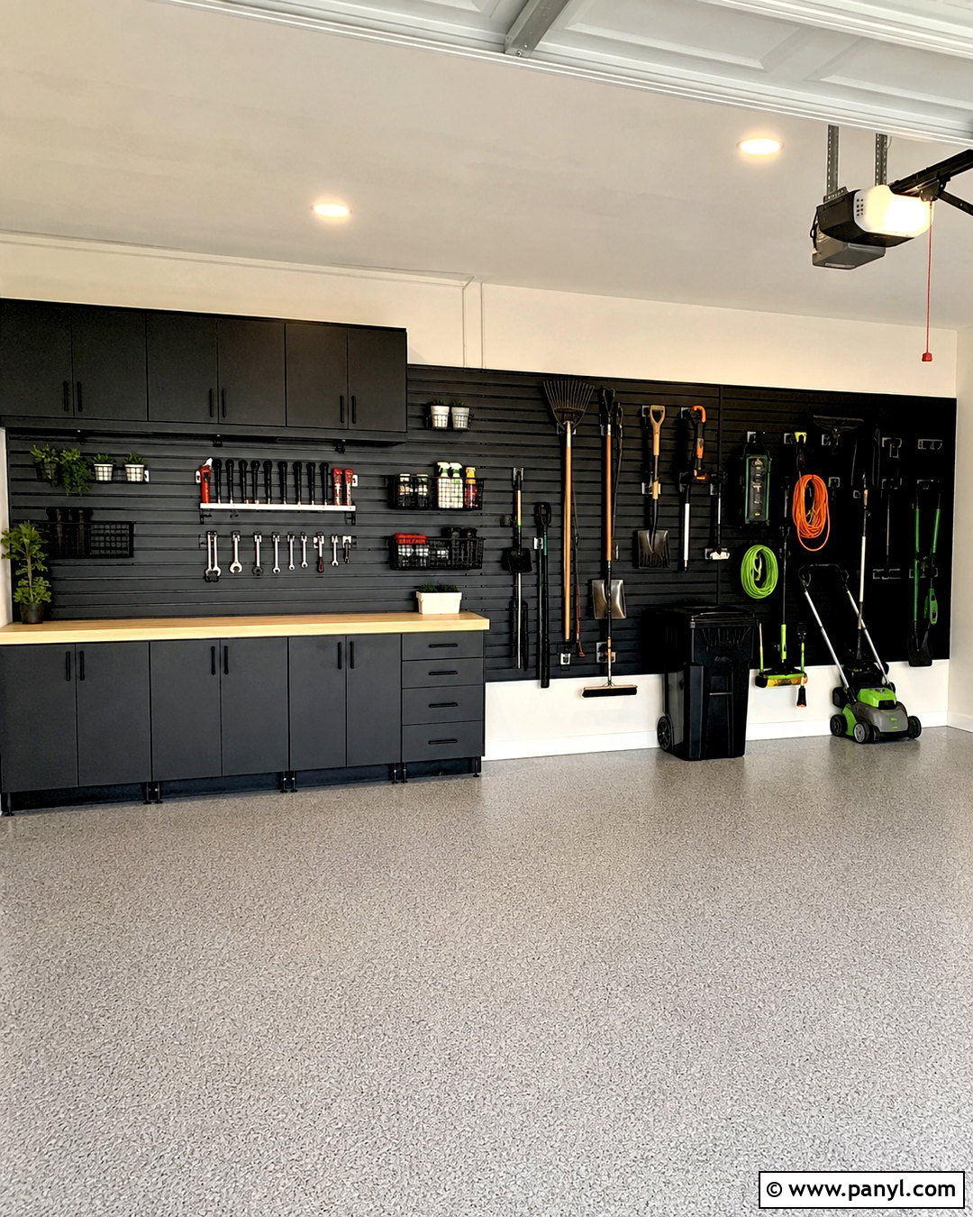 Black Garage Slatwall Storage - 20 black garage interior ideas