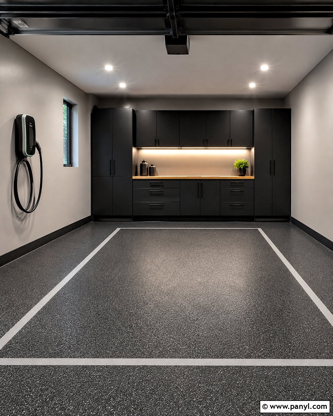 Black Garage With EV Charging Station - 20 black garage interior ideas