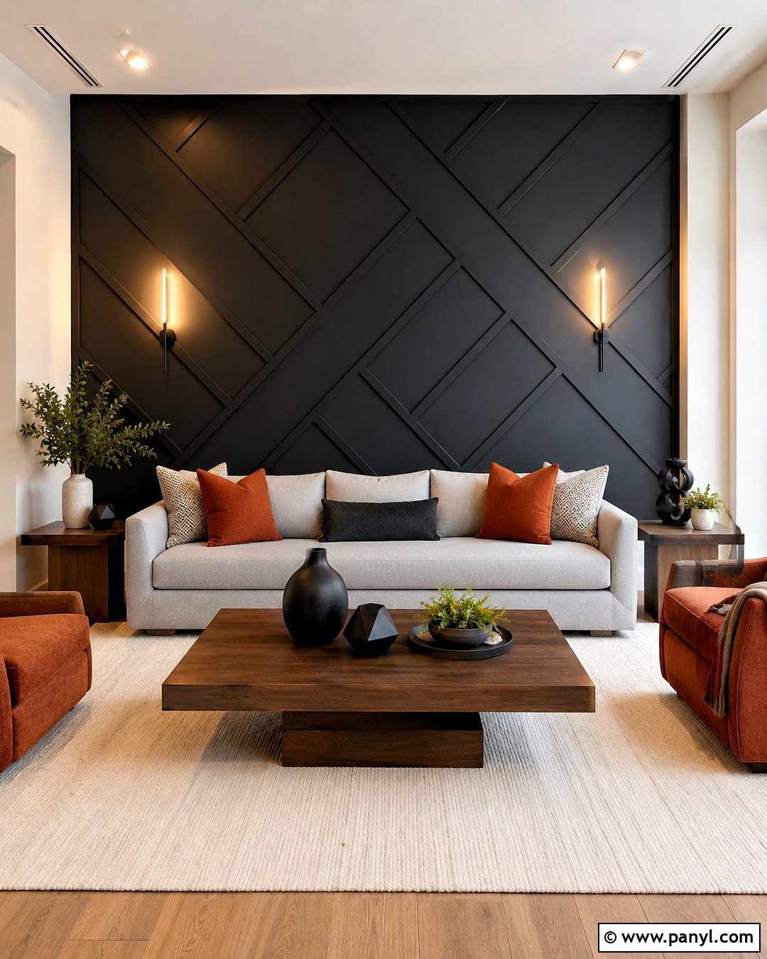 Black Geometric Feature Wall - 40 Black Feature Wall Ideas