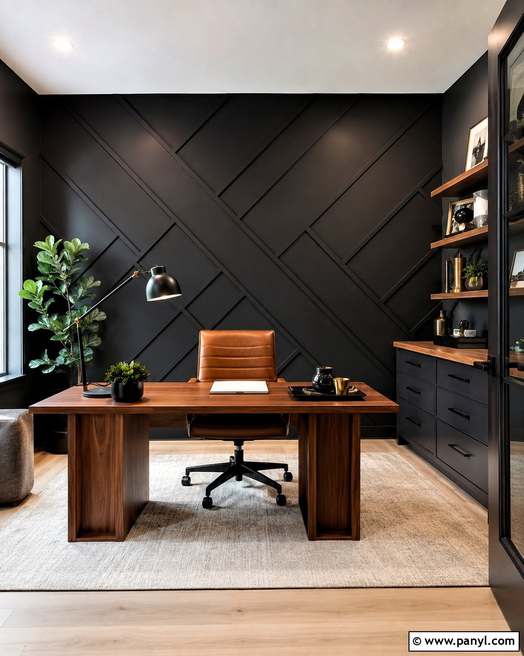 Black Geometric Molding Office Wall - 20 black textured wall ideas