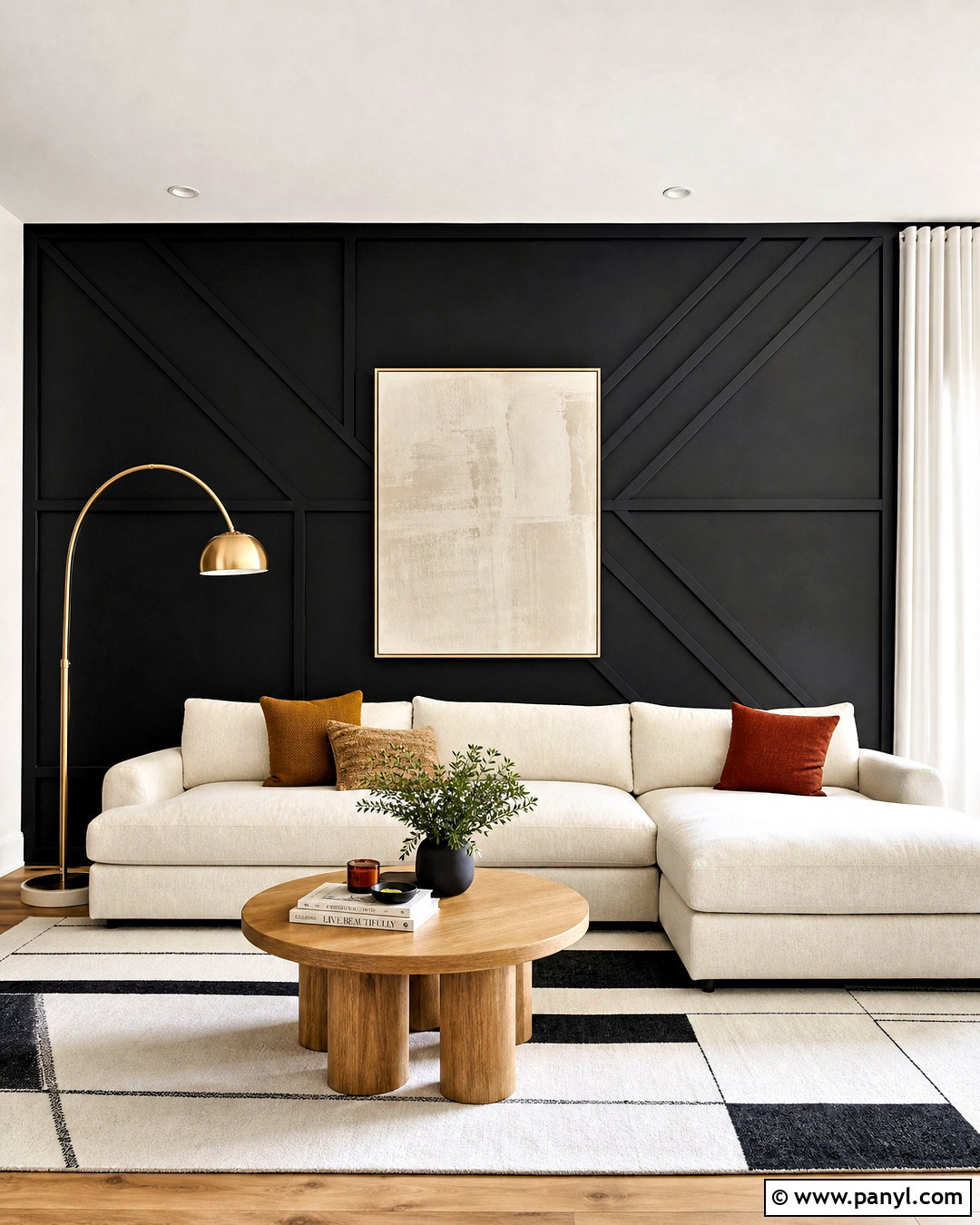 Black Geometric Molding Wall - 20 black statement wall ideas