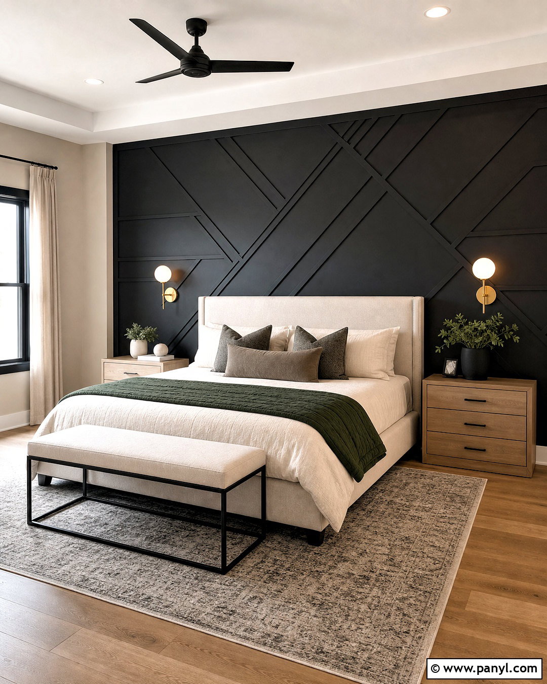 Black Geometric Panel Bedroom - 20 black accent wall bedroom ideas