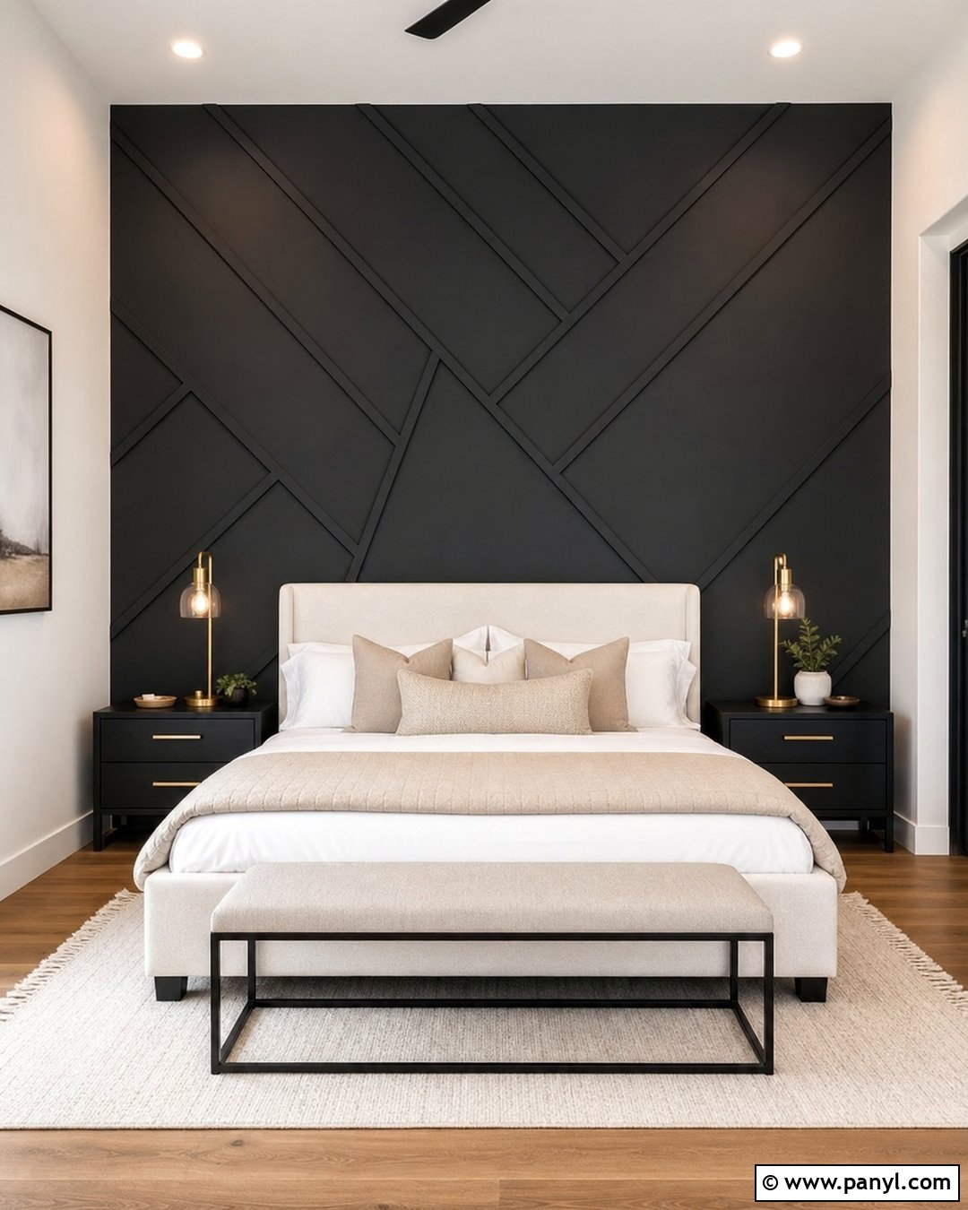 Black Geometric Panel Wall Bedroom - 35 black feature wall bedroom ideas