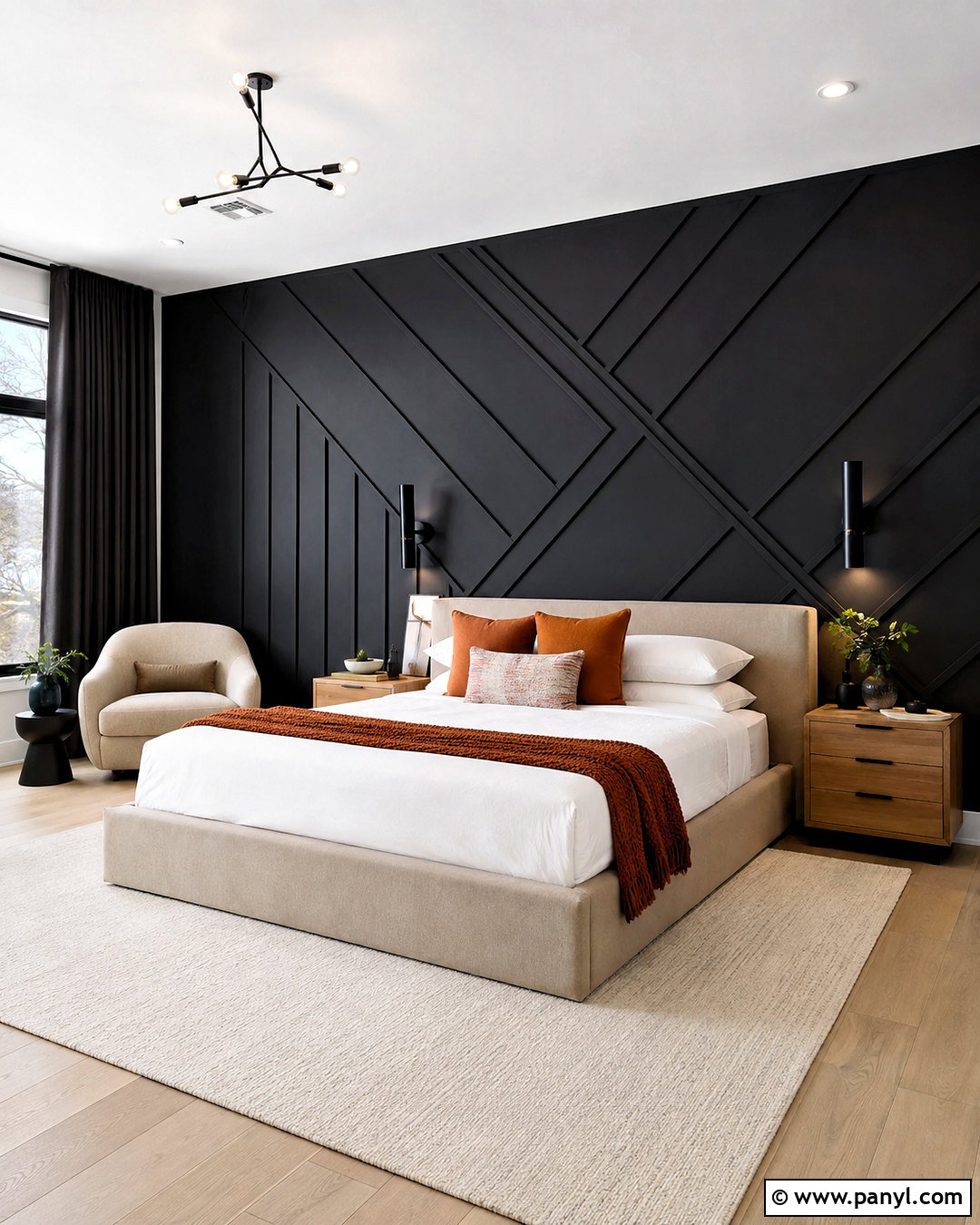 Black Geometric Paneling Bedroom - 20 black panelling bedroom ideas