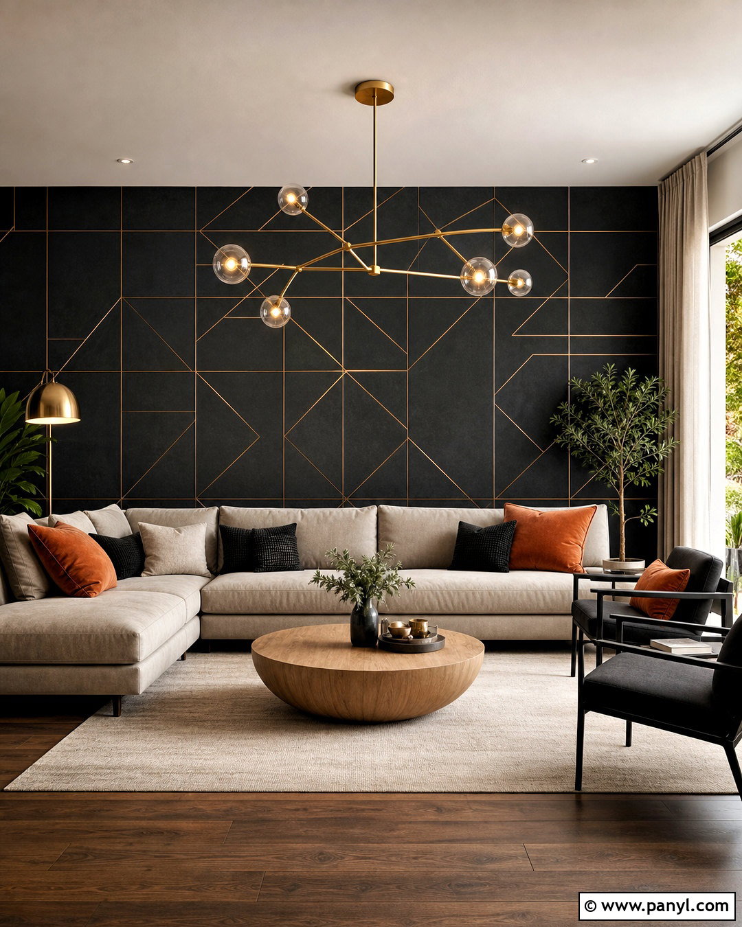 Black Geometric Wallpaper Wall - 20 black feature wall living room ideas