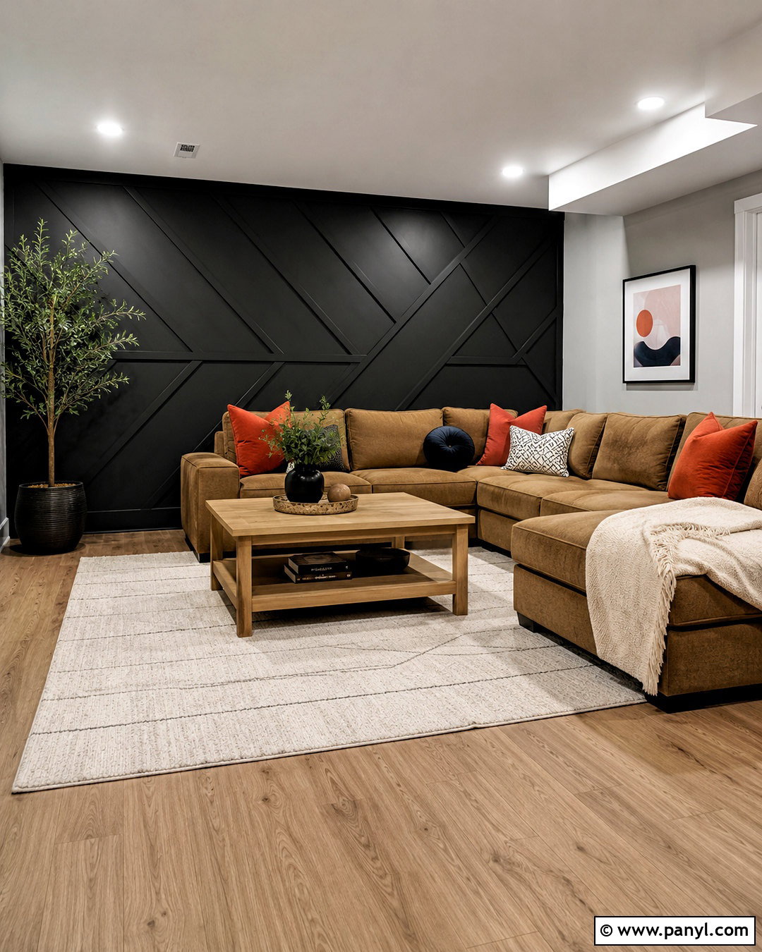 Black Geometric Wood Basement Wall - 20 black wood wall ideas