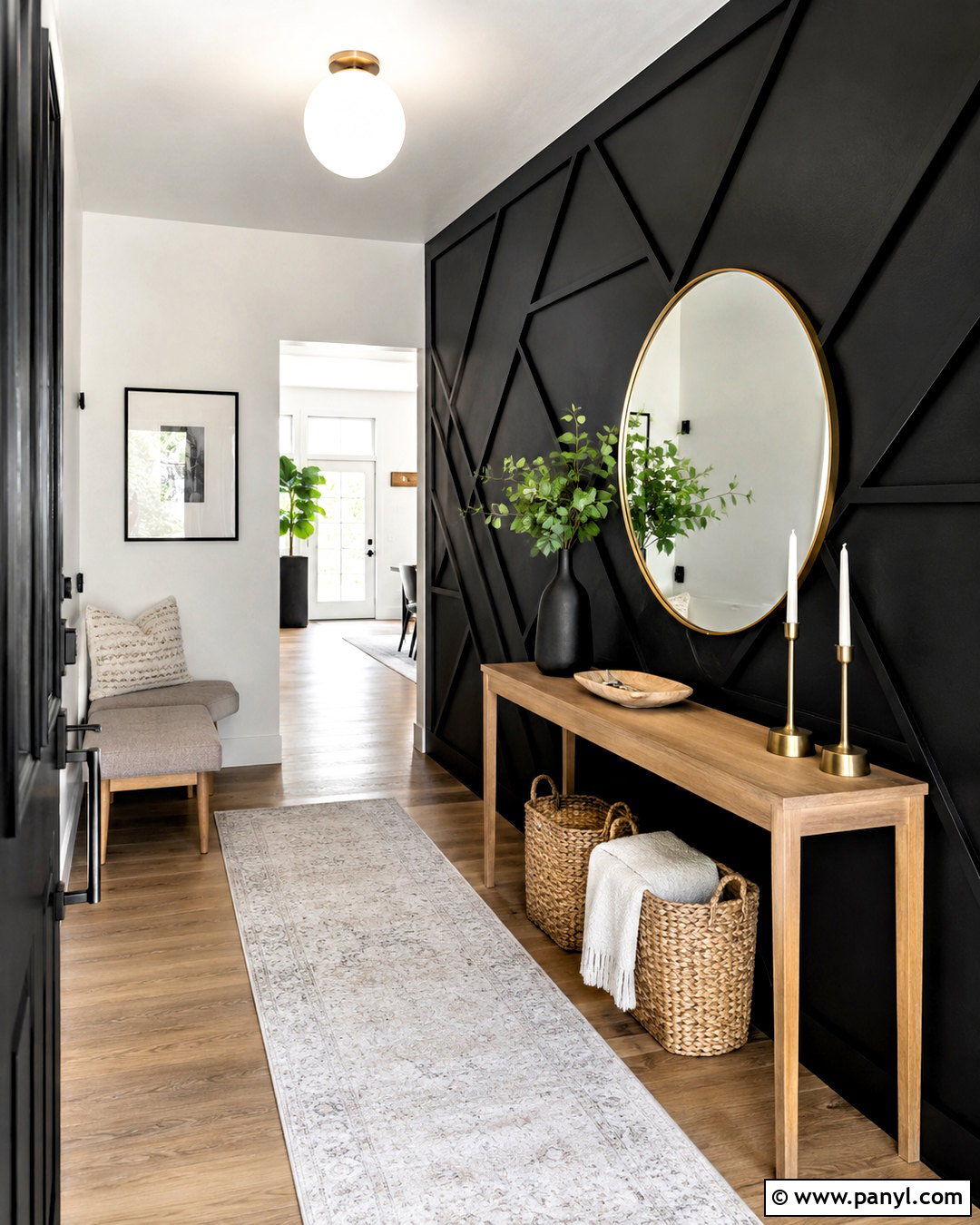 Black Geometric Wood Entry Wall - 20 black wood accent wall ideas