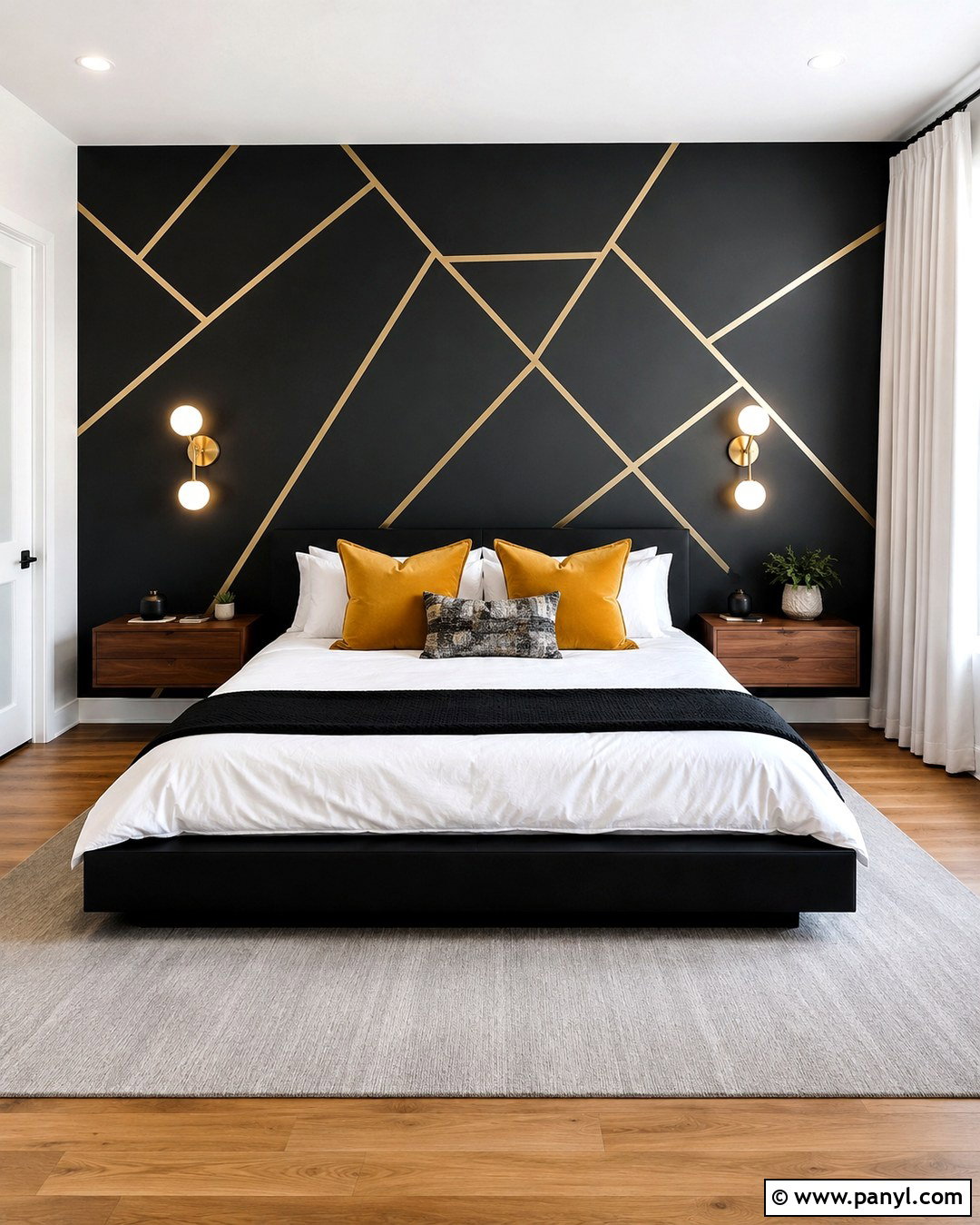 Black Glitter Geometric Wall - 20 Black Wall With Gold Glitter Ideas