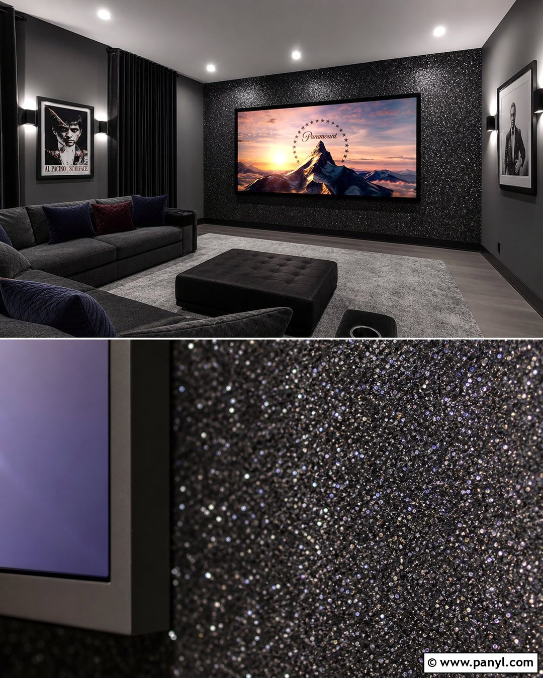 Black Glitter Media Room Wall - 30 black glitter wall ideas