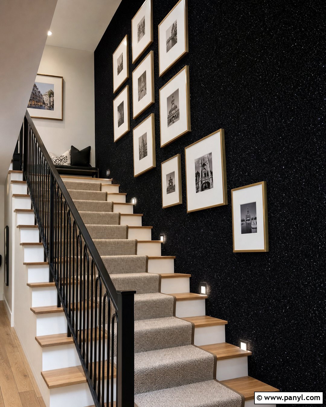 Black Glitter Staircase Wall - 30 black glitter wall ideas