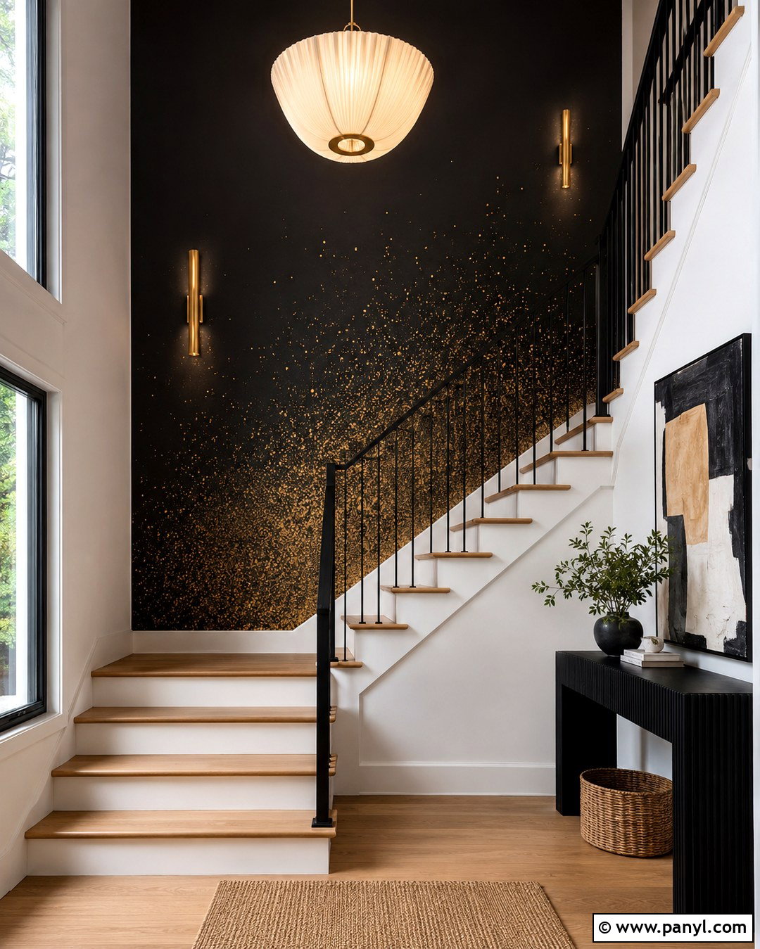 Black Glitter Staircase Wall - 20 Black Wall With Gold Glitter Ideas