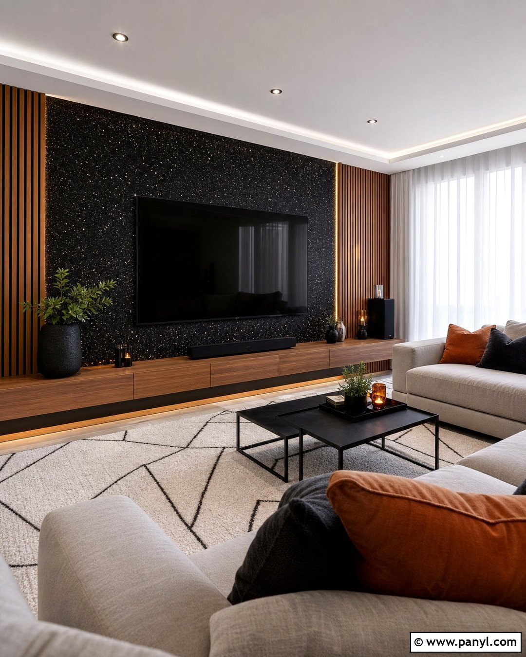 Black Glitter TV Wall - 30 black glitter wall ideas