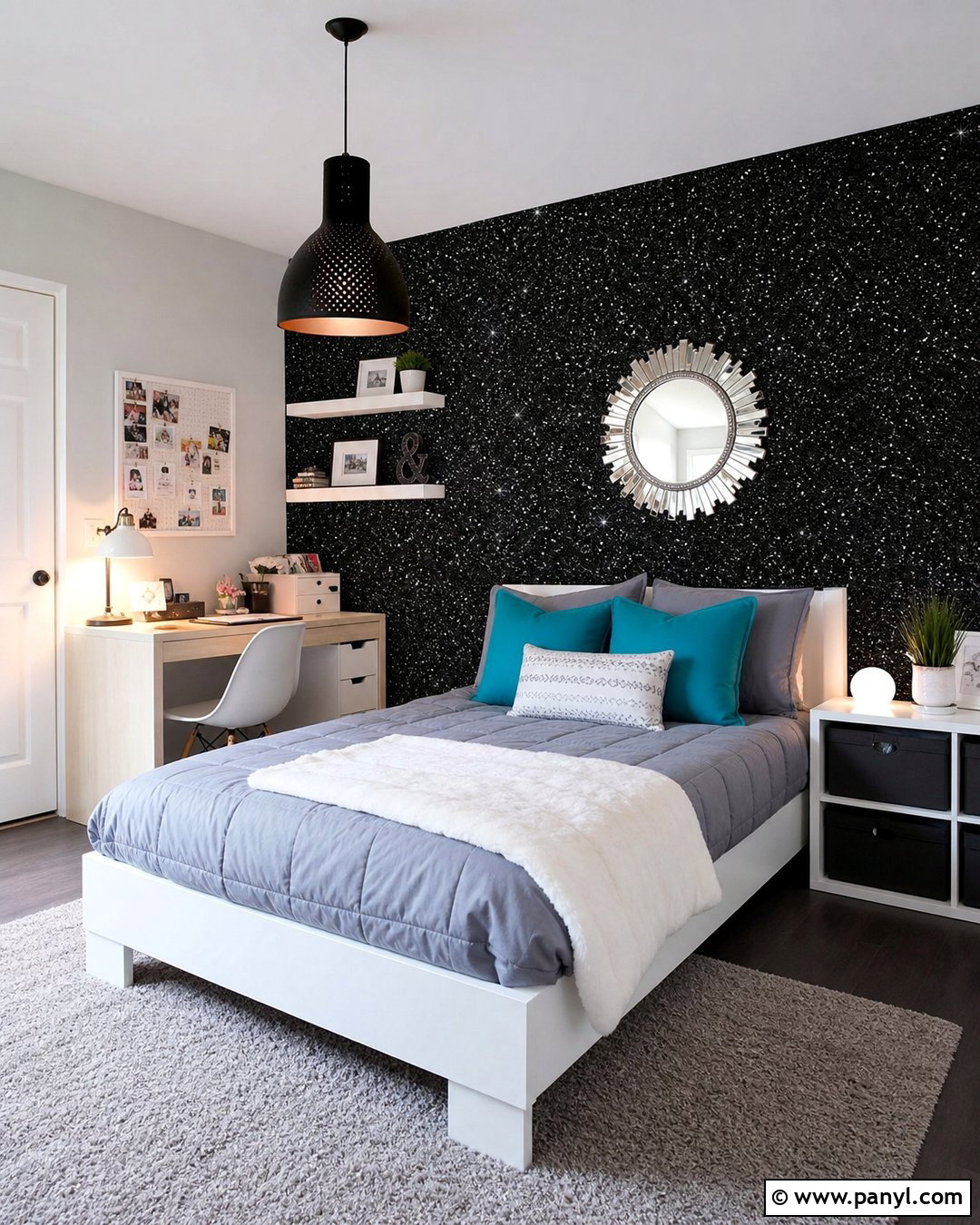 Black Glitter Teen Bedroom Wall - 30 black glitter wall ideas