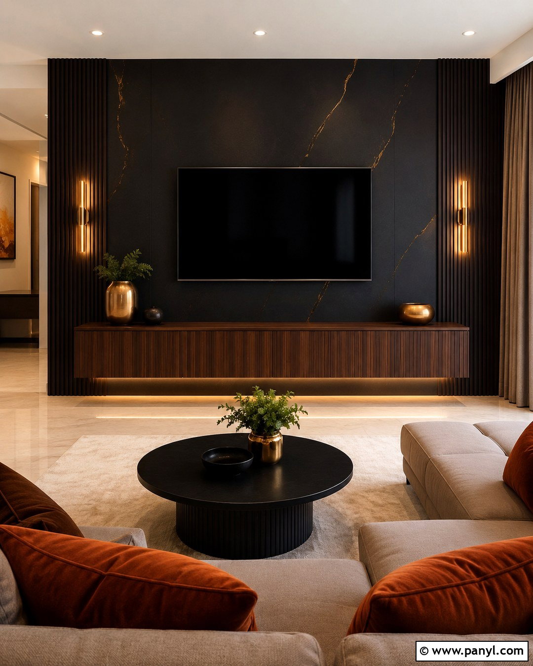 Black Glitter Wall Behind TV - 20 Black Wall With Gold Glitter Ideas