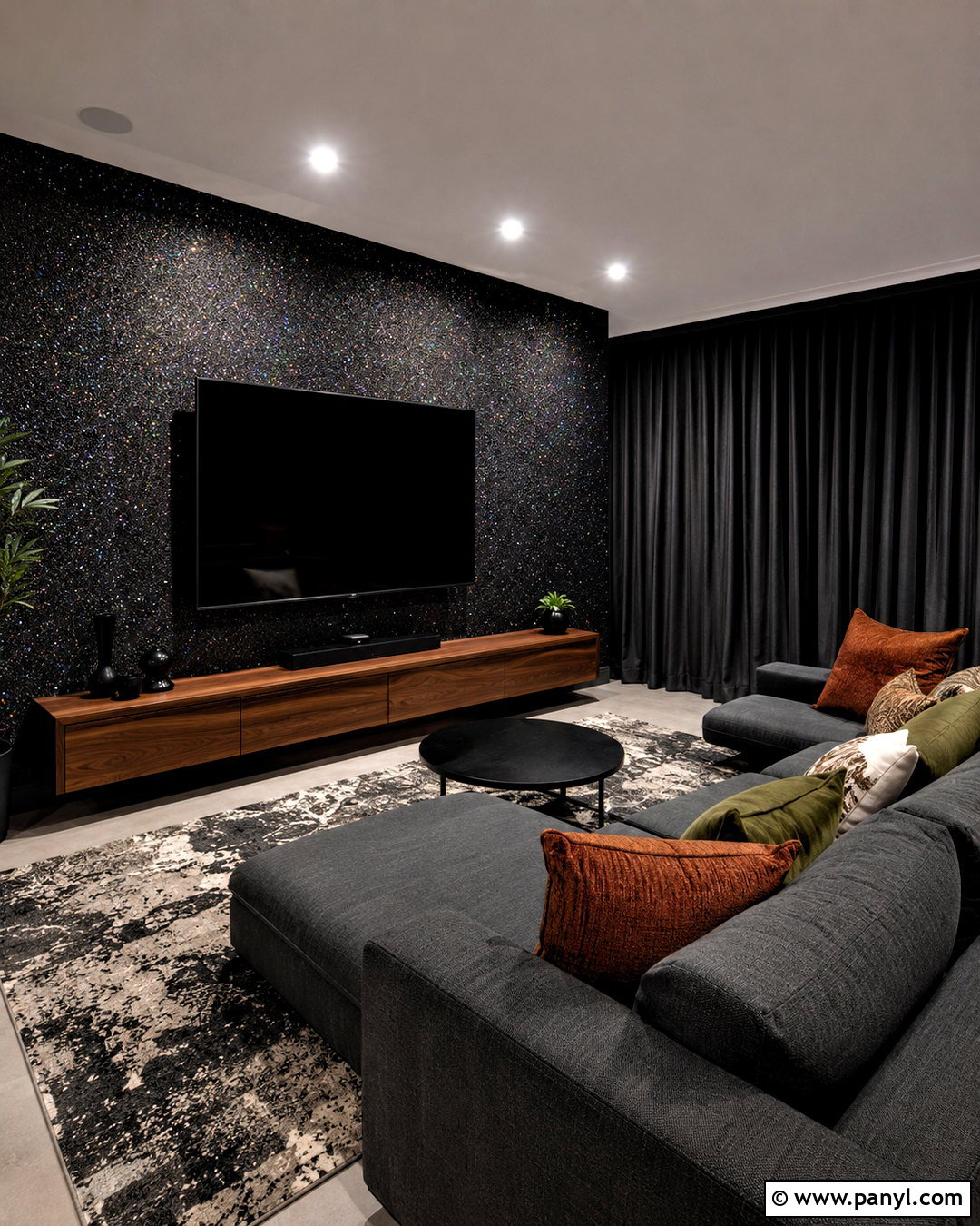Black Glitter Wall Media Room - 20 diy glitter paint for walls
