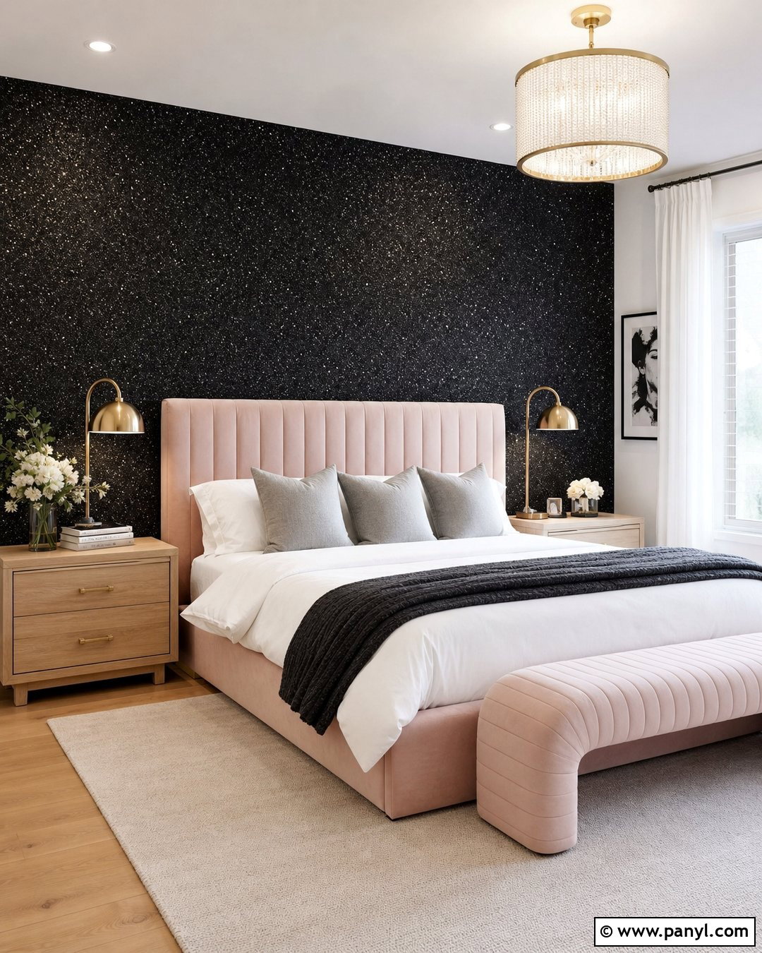 Black Glitter Wall With Blush Pink - 30 black glitter wall ideas