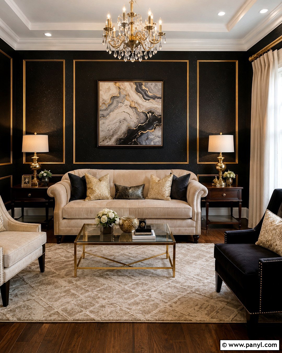 Black Glitter Wall With Gold Molding - 20 Black Wall With Gold Glitter Ideas