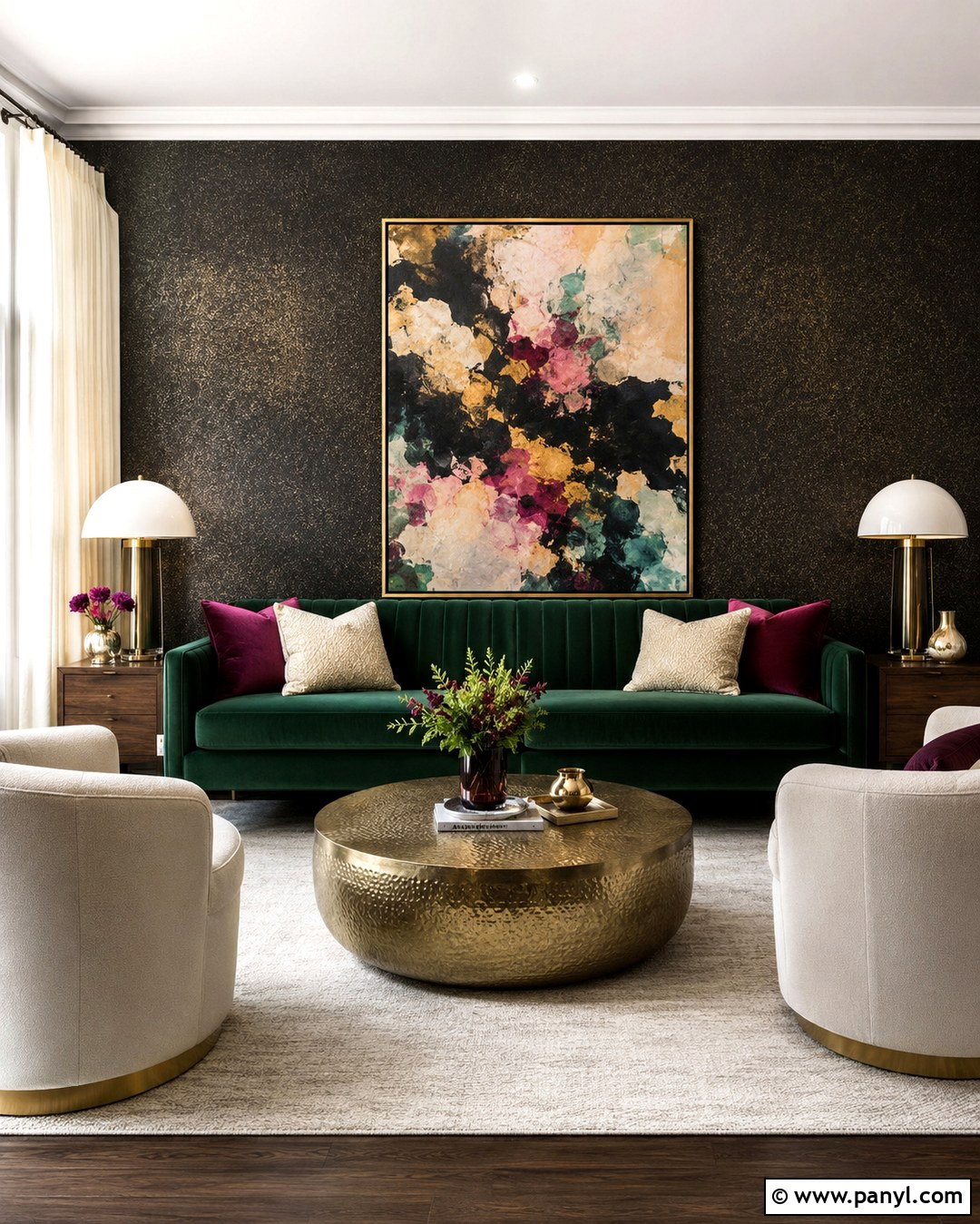 Black Glitter Wall With Velvet Sofa - 20 Black Wall With Gold Glitter Ideas