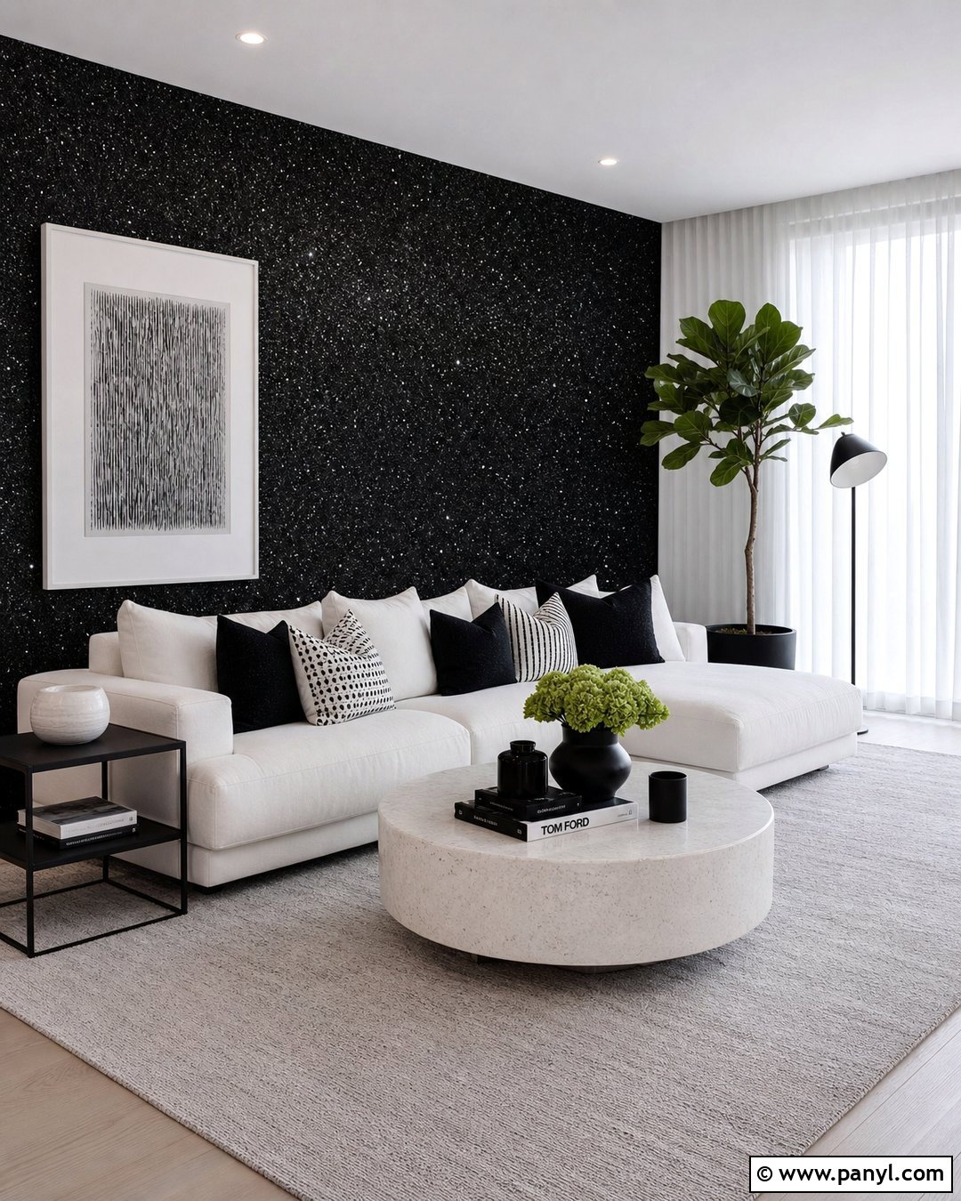 Black Glitter Wall With White Decor - 30 black glitter wall ideas