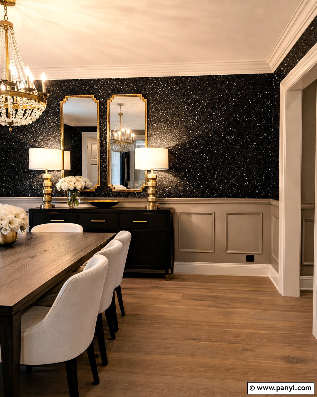 Black Glitter Wallpaper With Wall Paneling - 20 black glittery wallpaper ideas