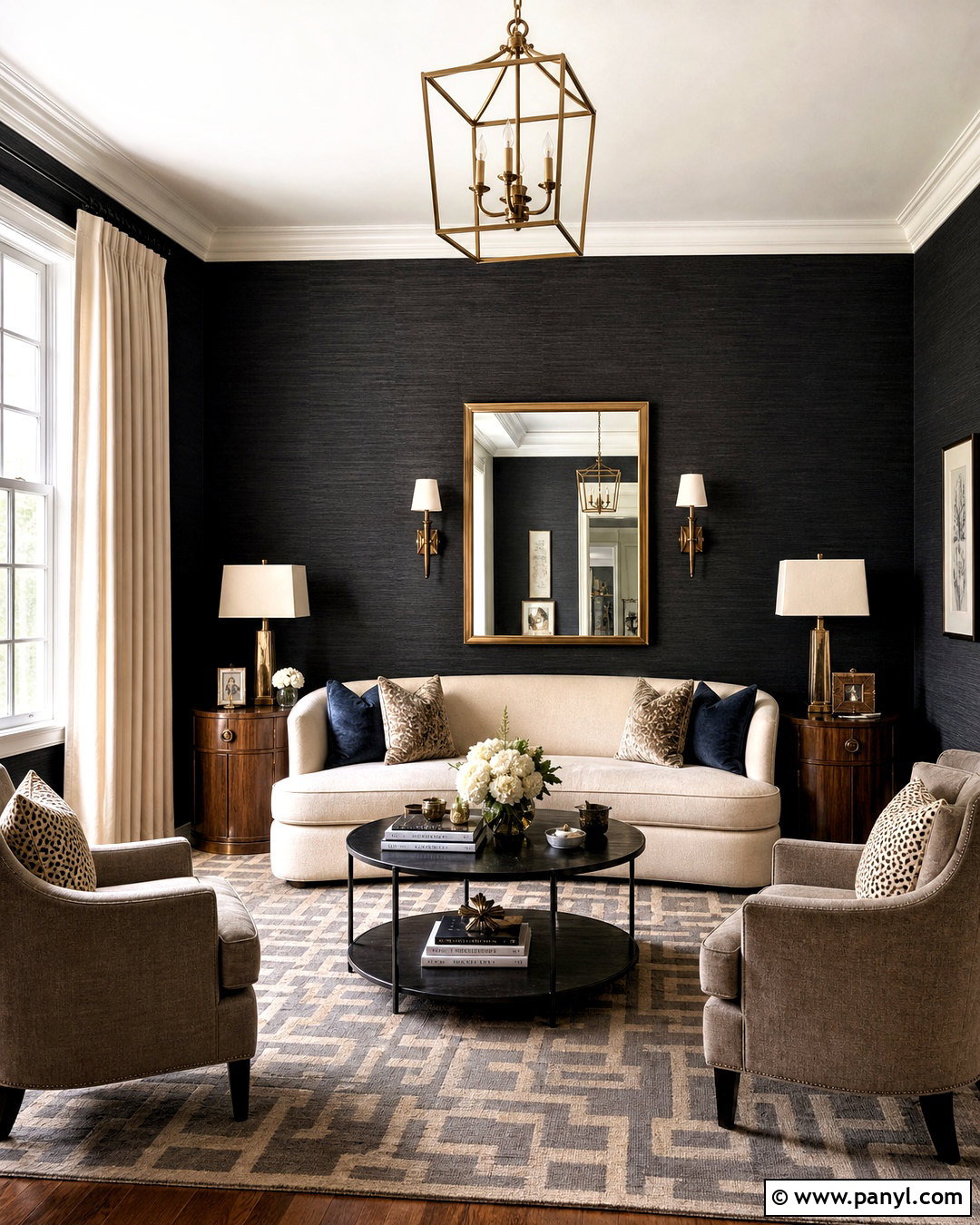 Black Grasscloth Feature Wall - 20 black feature wall living room ideas