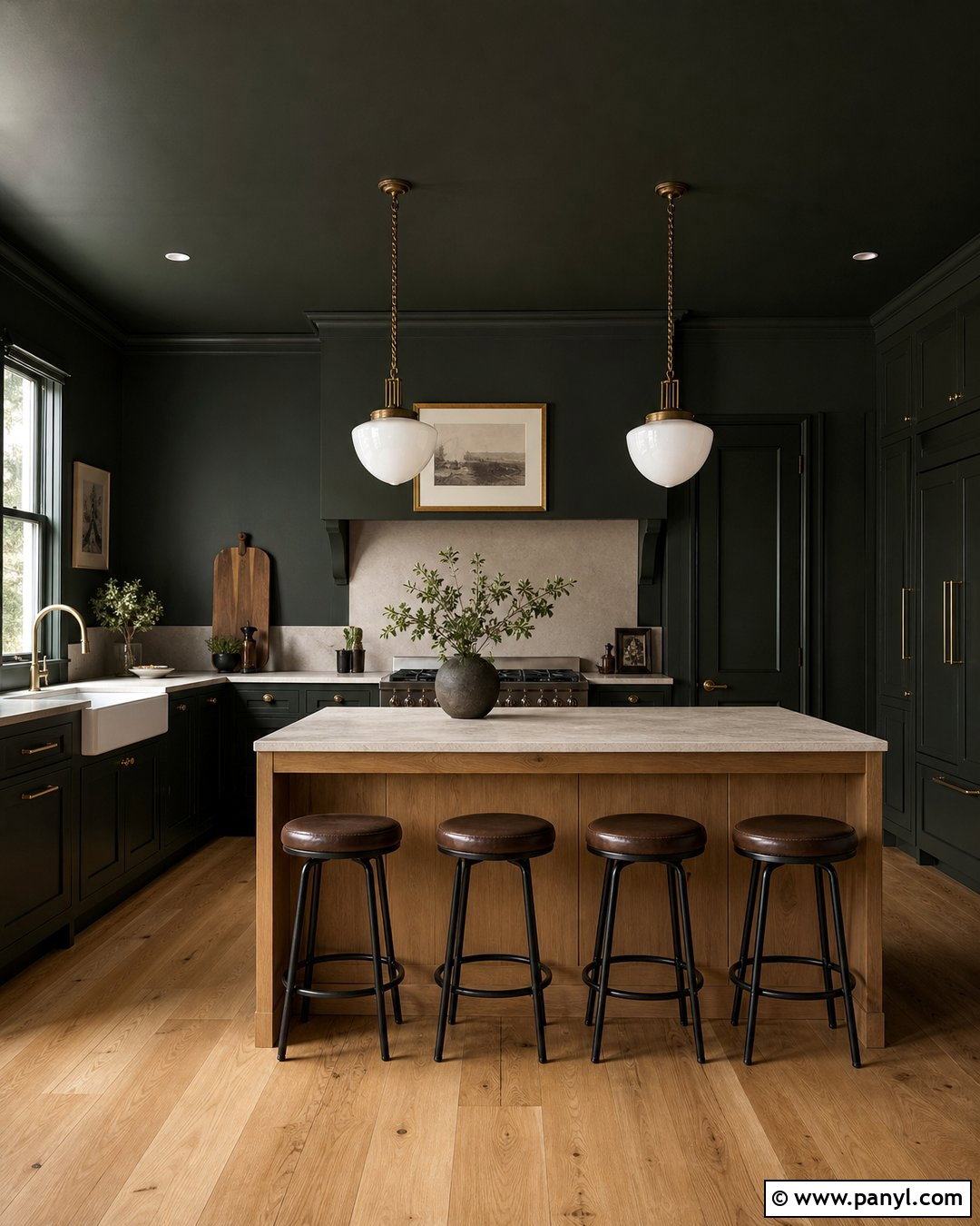 Black Green Color Drenched Kitchen - 25 Color Drenched Walls