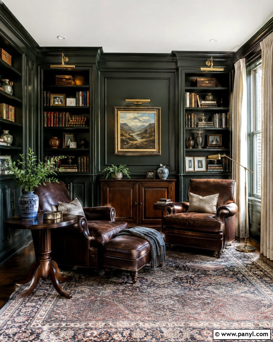 Black Green Library Paneling - 20 Green Painted Paneling Ideas