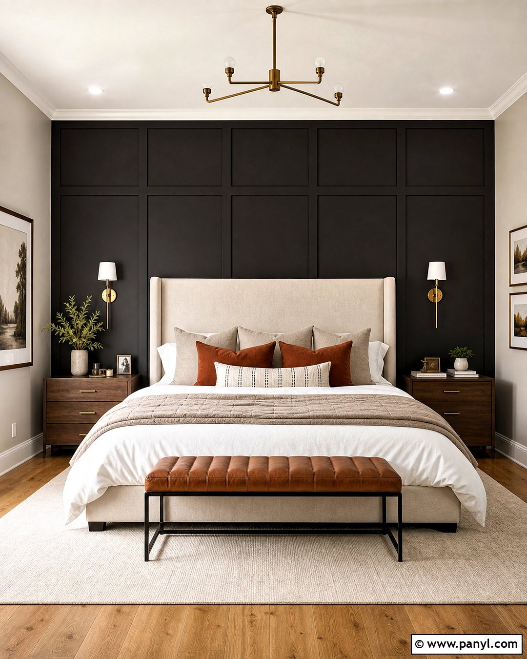 Black Grid Panel Bedroom - 20 black panel wall ideas
