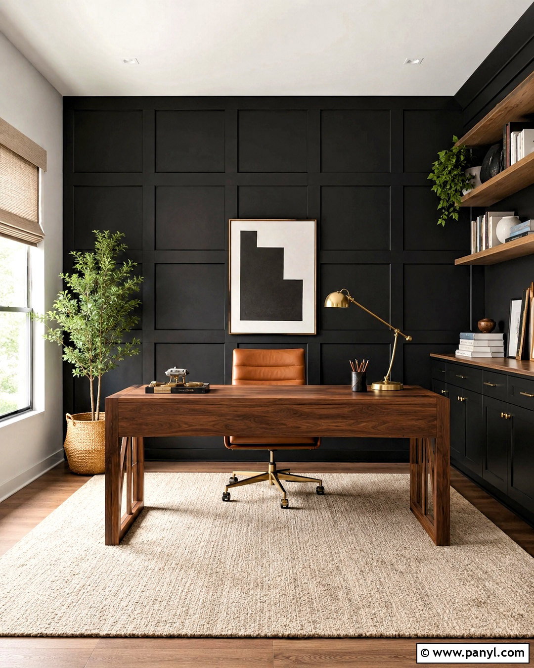 Black Grid Wall Home Office - 20 black wood accent wall ideas