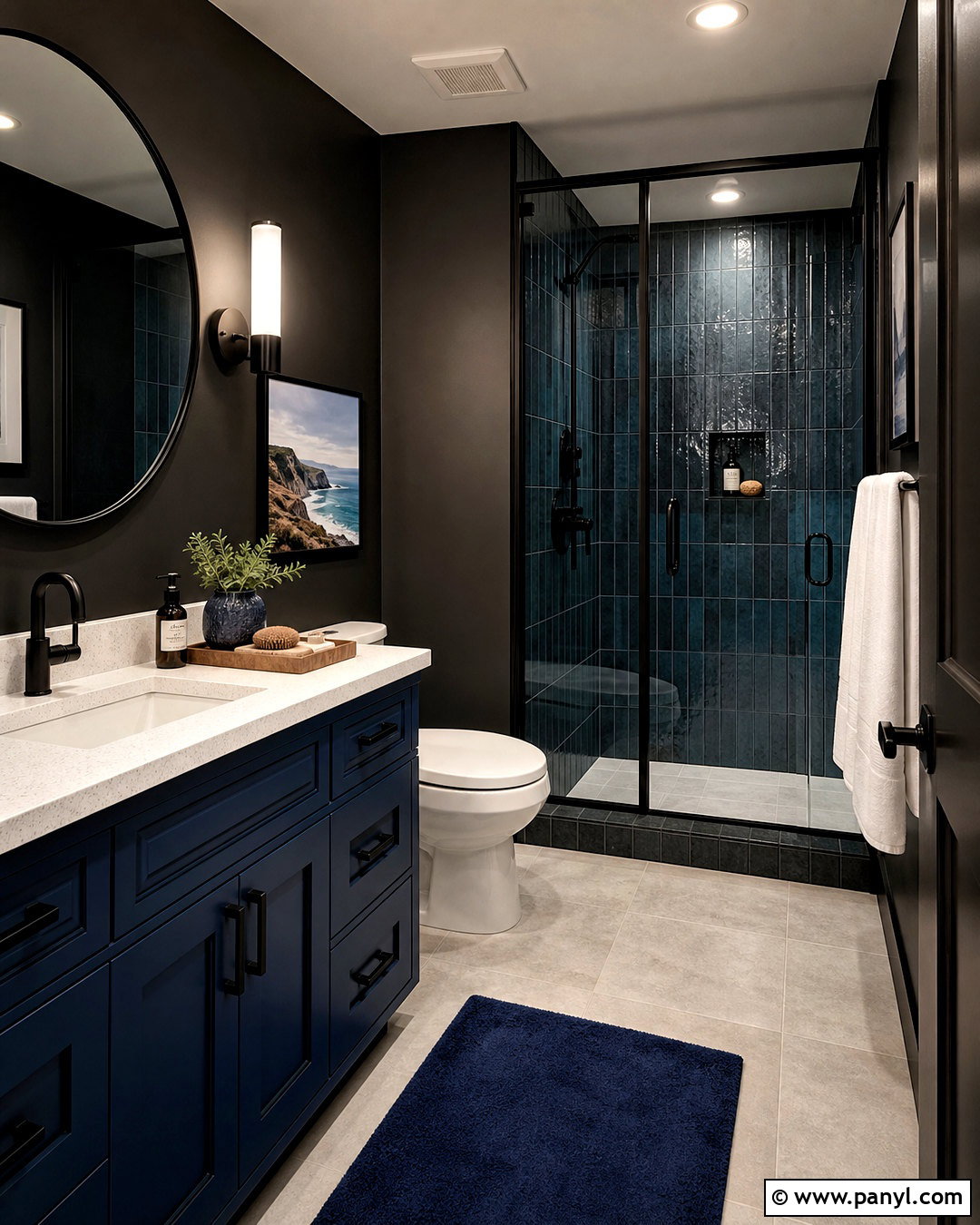 Black Guest Bathroom With Blue Accents - 20 black guest bathroom ideas
