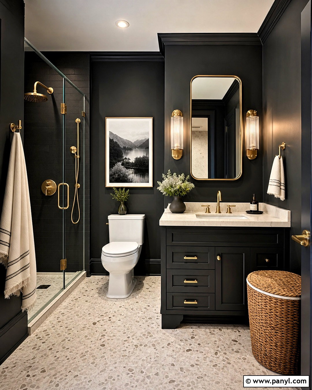 Black Guest Bathroom With Brass Fixtures - 20 black guest bathroom ideas