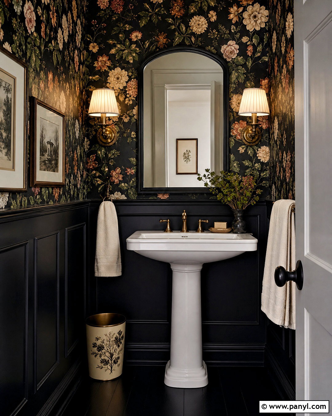 Black Guest Bathroom With Floral Wallpaper - 20 black guest bathroom ideas