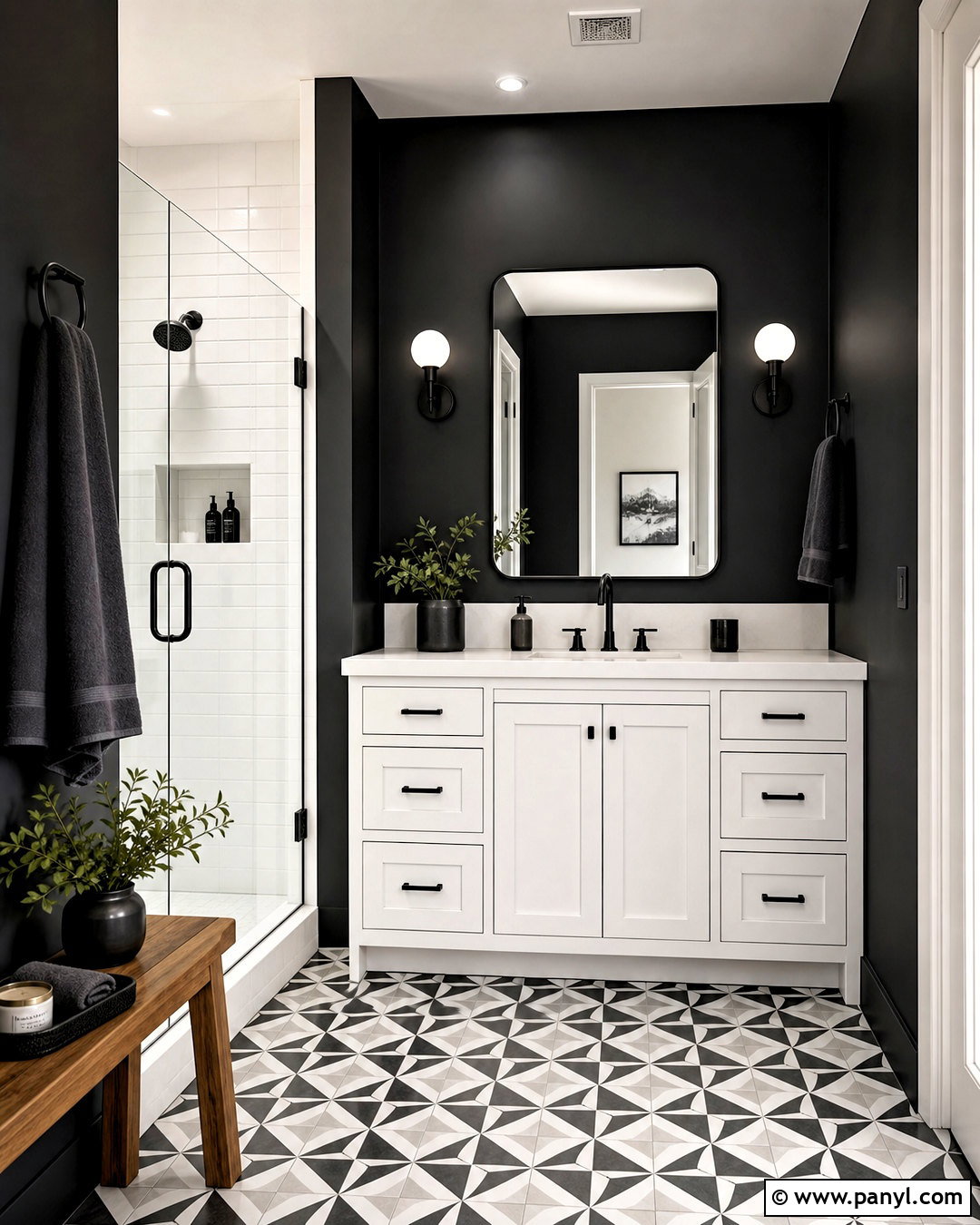 Black Guest Bathroom With Patterned Floor Tile - 20 black guest bathroom ideas