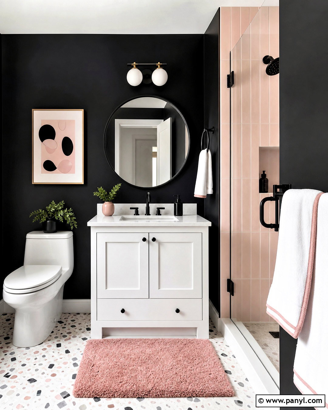 Black Guest Bathroom With Pink Accents - 20 black guest bathroom ideas