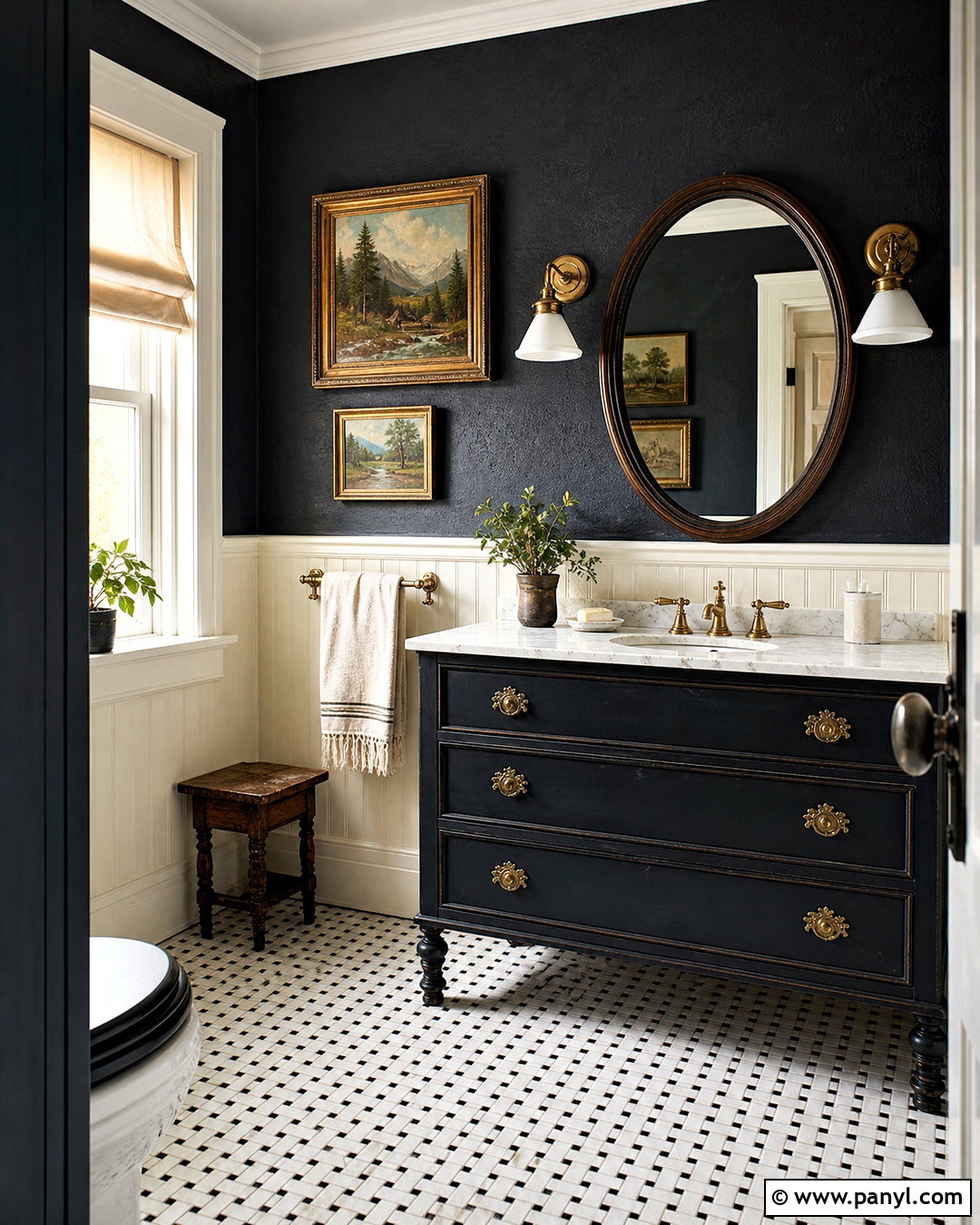 Black Guest Bathroom With Vintage Details - 20 black guest bathroom ideas