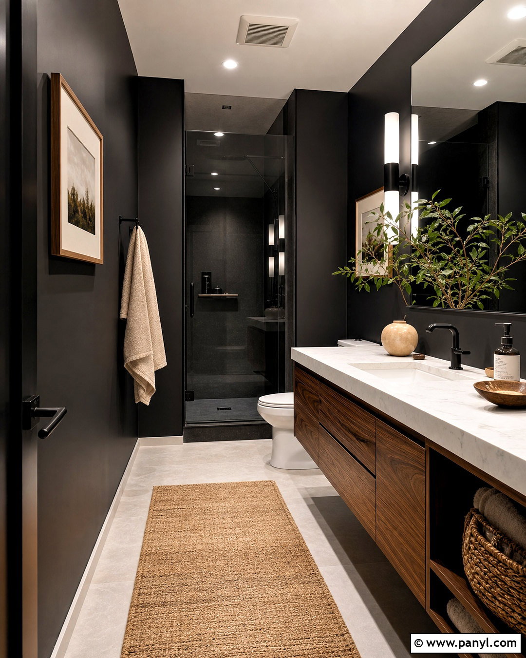 Black Guest Bathroom With Wood Vanity - 20 black guest bathroom ideas