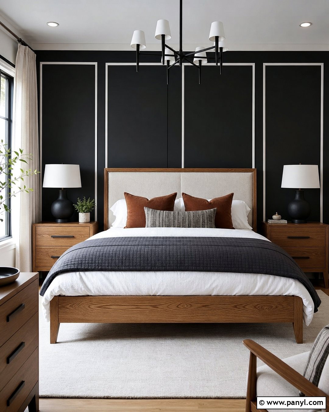 Black Guest Bedroom Wall With White Border Stripes - 20 Black Wall With White Stripes