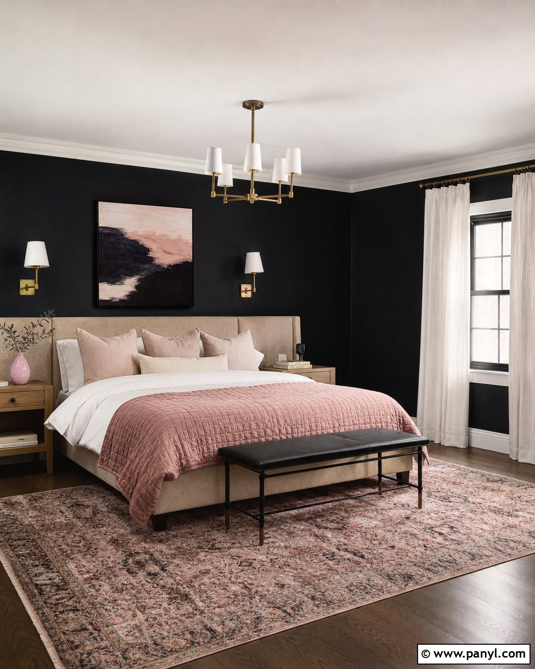 Black Guest Bedroom With Blush Accents - 35 black painted room ideas