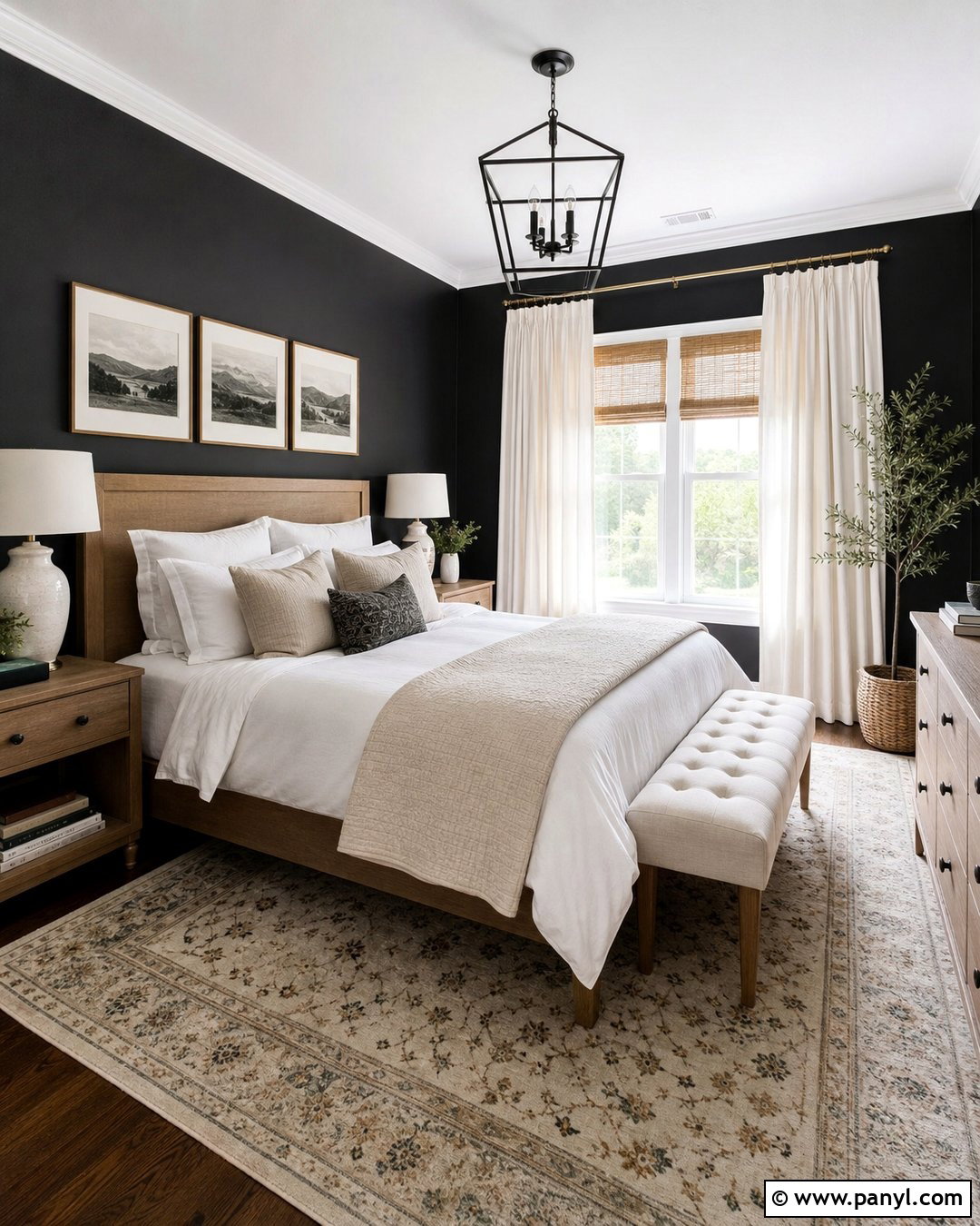 Black Guest Bedroom With White Trim - 30 Black Walls White Trim Ideas