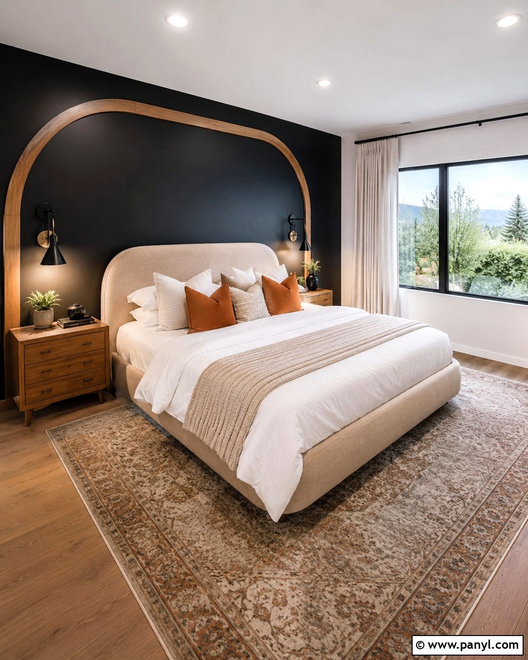 Black Guest Room Wall With Wood Arch Trim - 20 Black Accent Wall With Wood Trim Ideas