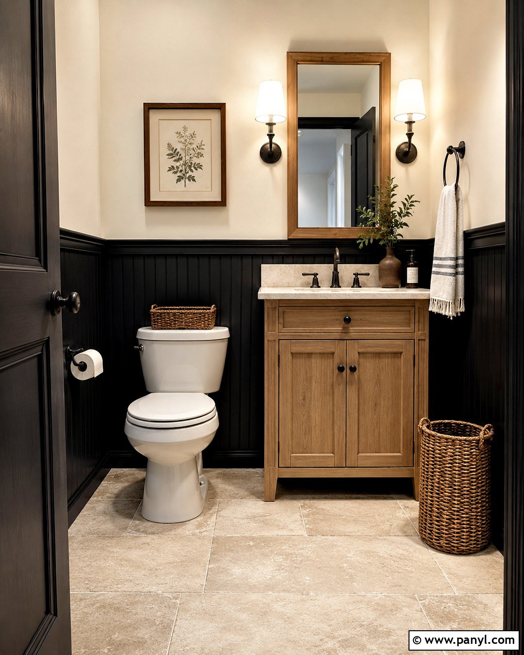 Black Half Bath With Black Beadboard - 20 black half bath ideas