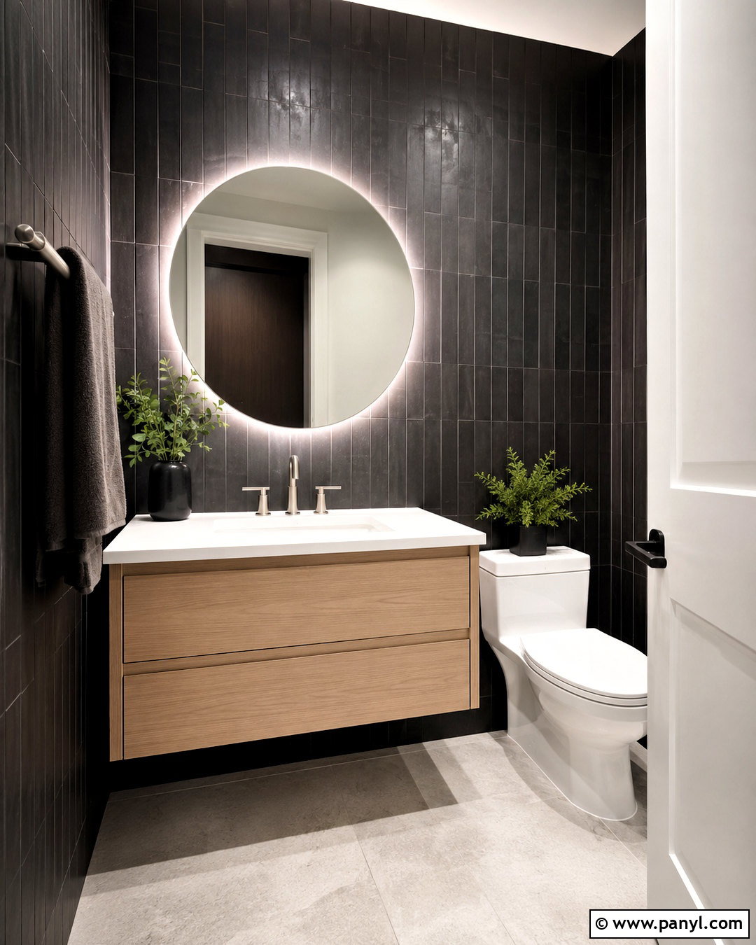 Black Half Bath With Black Tile - 20 black half bath ideas